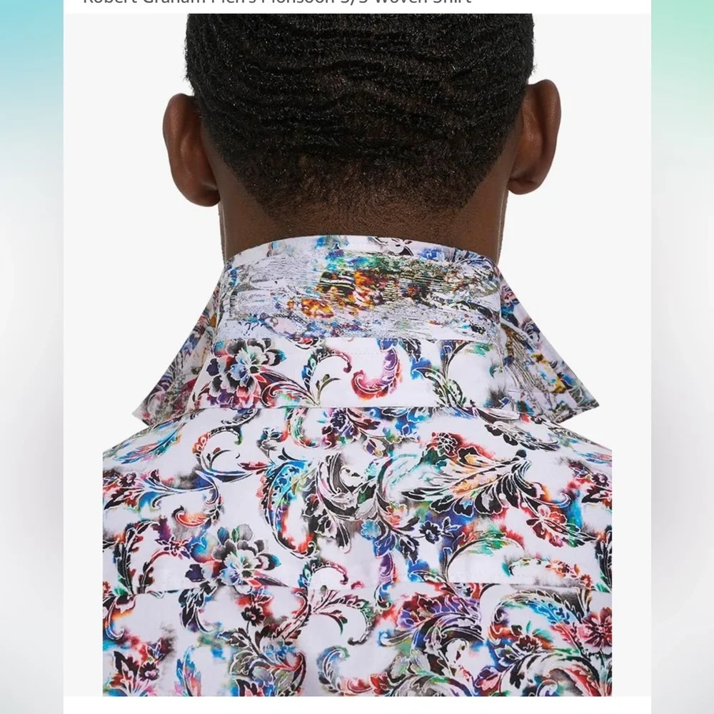 NWT Robert Graham Men's Monsoon Short Sleeve Woven Button Down Shirt - Picture 7 of 10